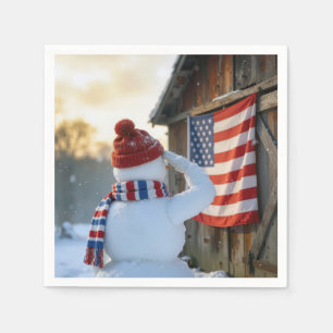 Snowman Saluting an American Flag Napkins