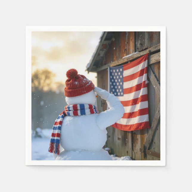 Snowman Saluting an American Flag Napkins (Front)