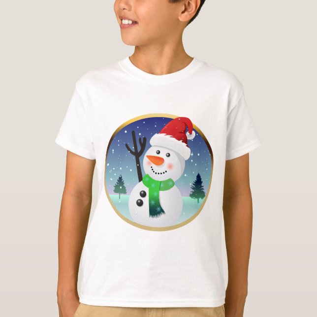 Snowman Santa Cartoon T-Shirt (Front)