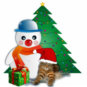 Snowman & Santa Cat Christmas Photo Sculpture