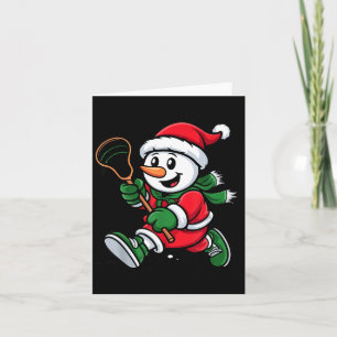 Snowman Santa Hat Playing Lacrosse Christmas Playe Card