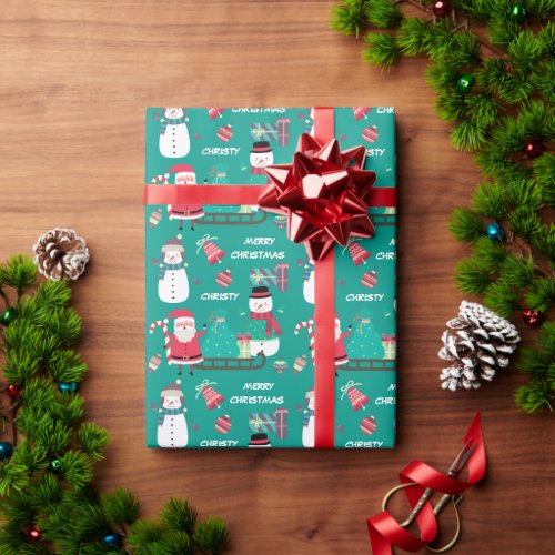 Snowman Santa Kids Personalized Christmas Wrapping Paper