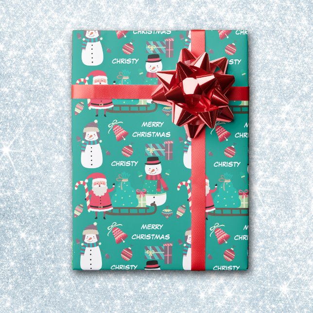Snowman Santa Kids Personalized Christmas Wrapping Paper (Creator Uploaded)