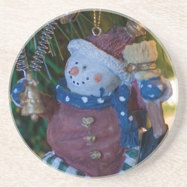 Snowman Santa Ornament Sandstone Coaster (Front)