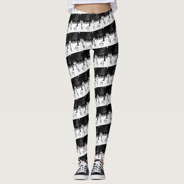 snowman scarf and hat black and white christmas  leggings (Front)