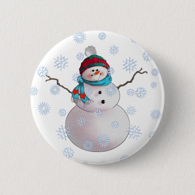 SNOWMAN, SCARF & STOCKING CAP by SHARON SHARPE Button (Front)