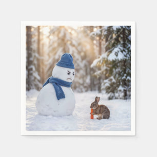 Snowman Scowling at a Rabbit Napkins