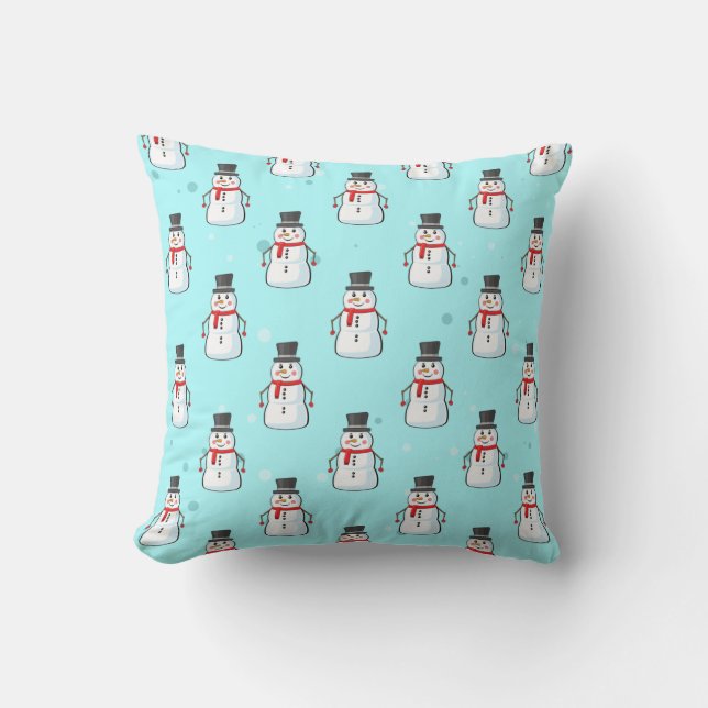 Snowman Seamless Pattern Throw Pillow (Front)