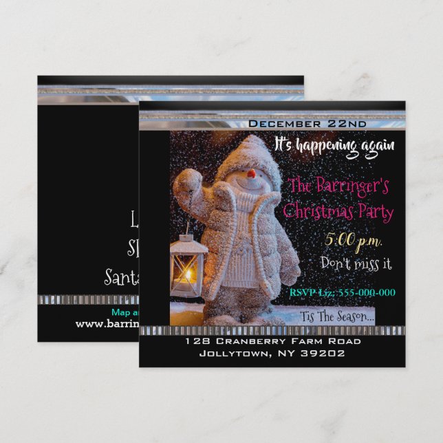 Snowman Searching for you on Christmas Night Invitation (Front/Back)