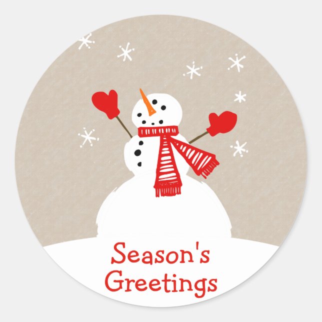 Snowman Season's Greetings Christmas sticker (Front)