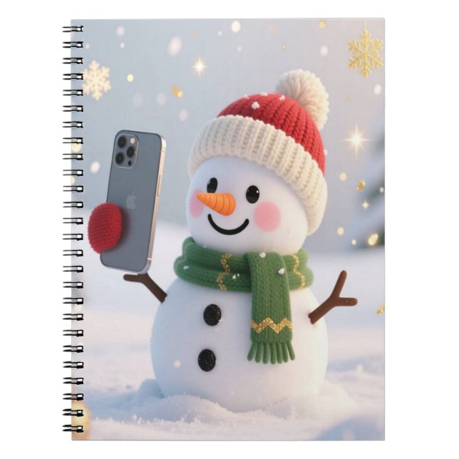 Snowman Selfie Spiral Photo Notebook (Front)