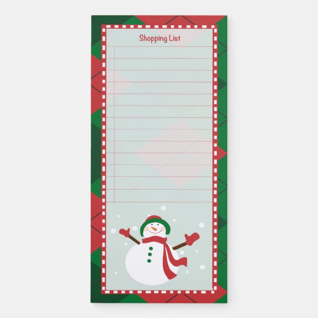 Snowman Shopping List Magnetic Notepad (Front)