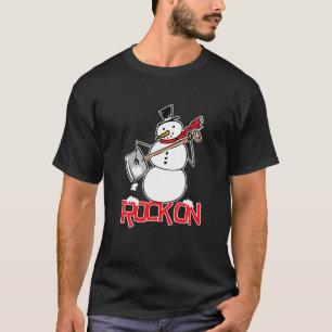 Snowman Shovel Snow Funny Rock On Air Guitar T Shi T-Shirt