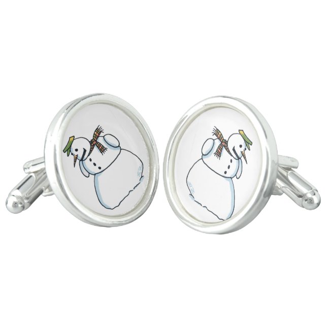 Snowman silver plated cufflinks (Angled)