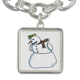Snowman silver square charm bracelet