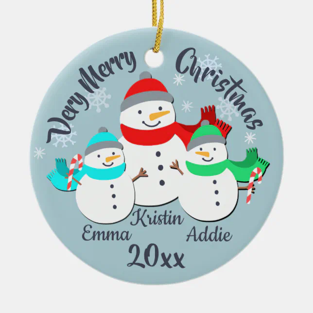 Snowman Single Parent and 2 Kids Ceramic Ornament | Zazzle