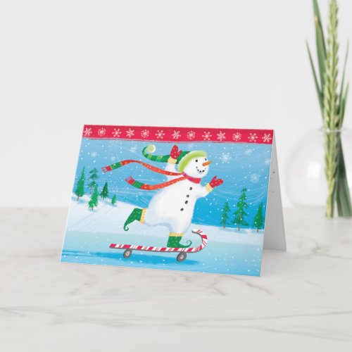 Snowman Skateboarding Greeting Card