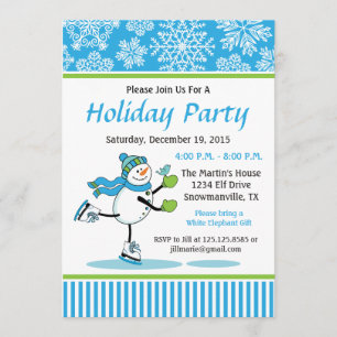 Snowman Skating Holiday Party Invitation