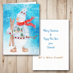 Snowman Skier Christmas Holiday Card