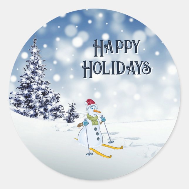Snowman Skiing Christmas Holiday Sticker (Front)