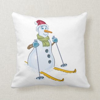 SNOWMAN SKIING HOLIDAY PILLOW CHRISTMAS NEW YEARS