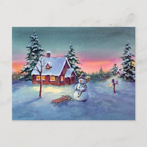 SNOWMAN  SLED by SHARON SHARPE Postcard