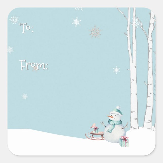 Snowman Sled Gifts To From Personalized  Square Sticker (Front)