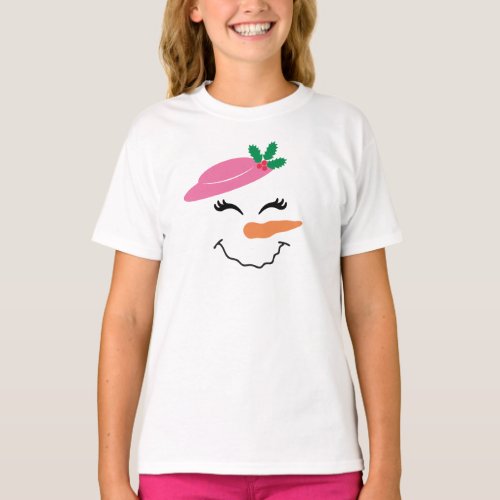 Snowman Smile Face with Pink Hat 2T_Shirt for Kids T_Shirt