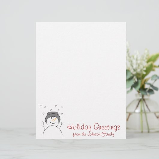Snowman Smiling Christmas Holiday Letter (Standing Front)