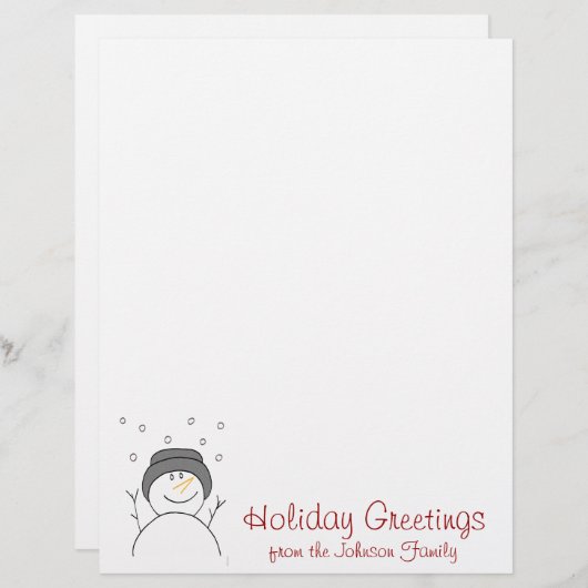 Snowman Smiling Christmas Holiday Letter (Front/Back)
