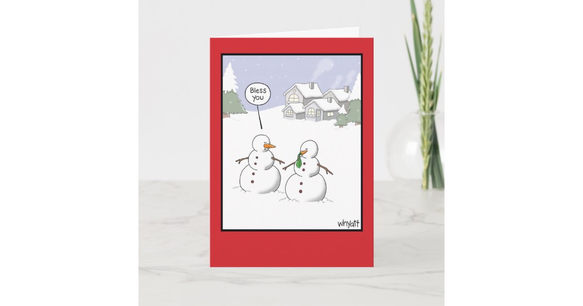 Snowman Sneeze Christmas Humor Greeting Card | Zazzle