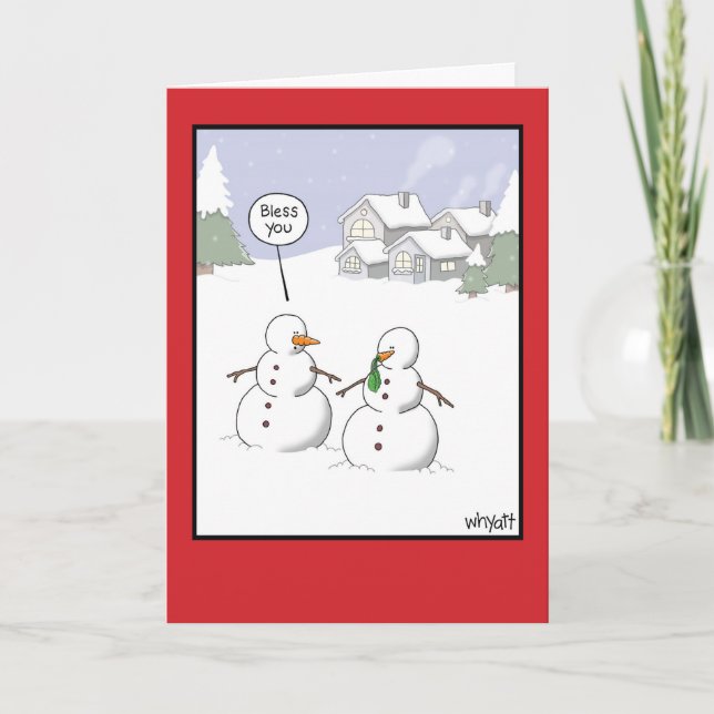 Snowman Sneeze Christmas Humor Greeting Card (Front)