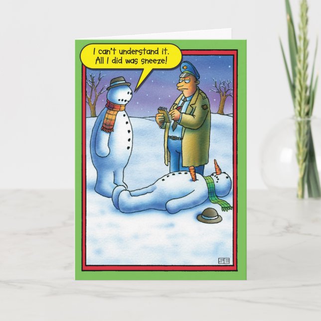 Snowman Sneeze Christmas Humor Greeting Card (Front)