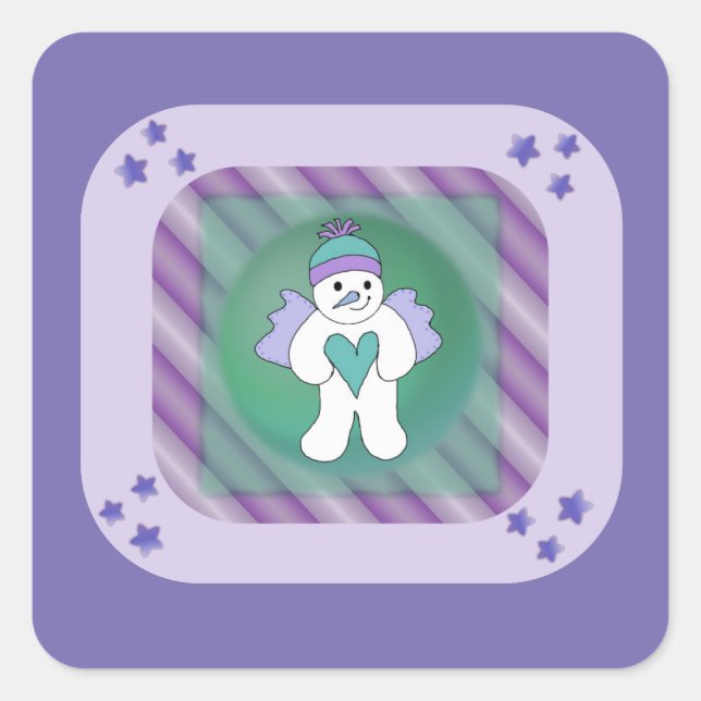 Snowman Snow Angel Purple Square Sticker (Front)