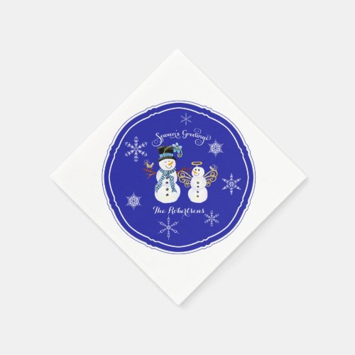 Snowman Snow Angel Snowflake Winter Holiday Party Paper Napkins