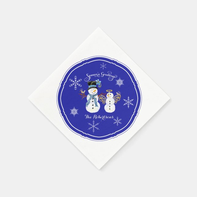 Snowman Snow Angel Snowflake Winter Holiday Party Paper Napkins (Corner)