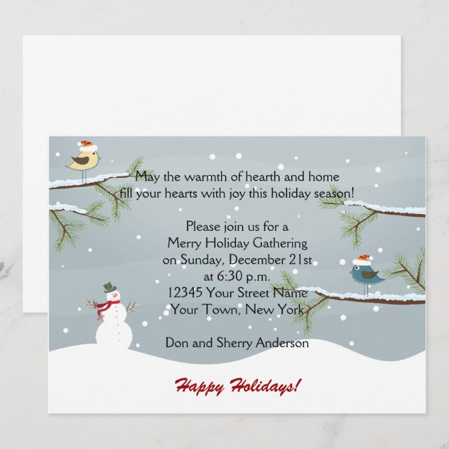 Snowman Snow Birds Holiday Party Invitations (Front/Back)