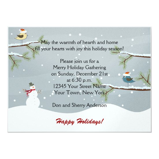 Snowman Snow Birds Holiday Party Invitations