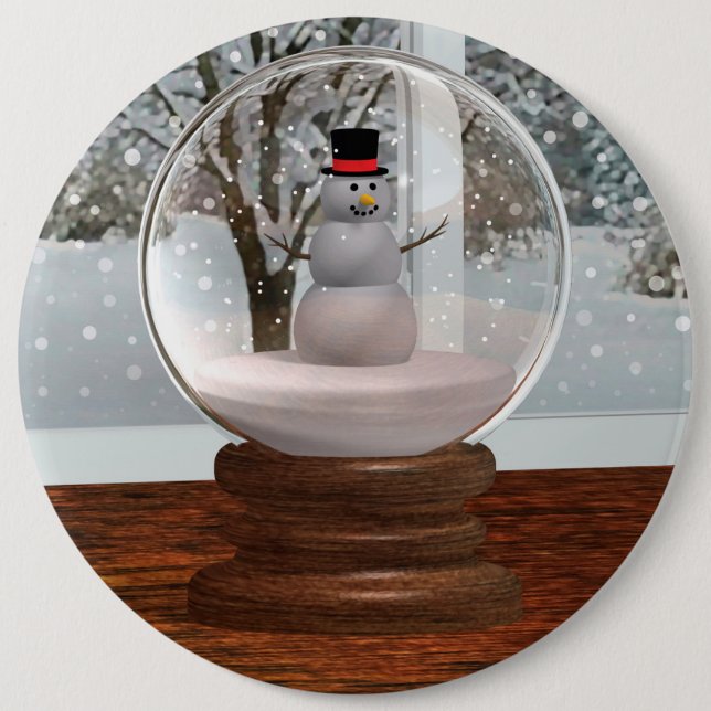 Snowman Snow Globe Button (Front)