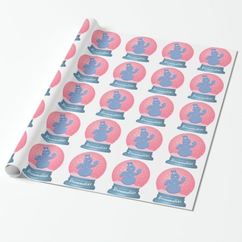 Snowman snow globe pink and blue wrapping paper