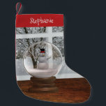 Snowman Snow Globe Small Christmas Stocking<br><div class="desc">A Snowman Snow Globe as viewed from Indoors.</div>