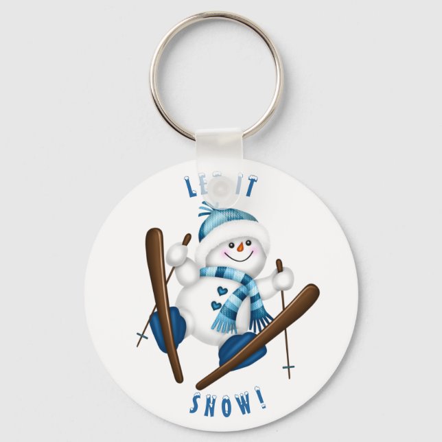 Snowman Snow Skier Snowflake Keychain (Front)