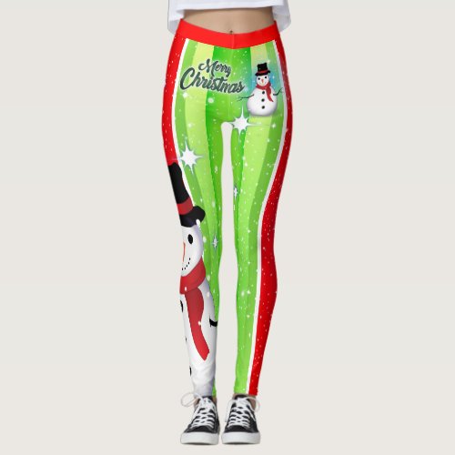 Snowman  Snowflake  Christmas  Green  Red Leggings