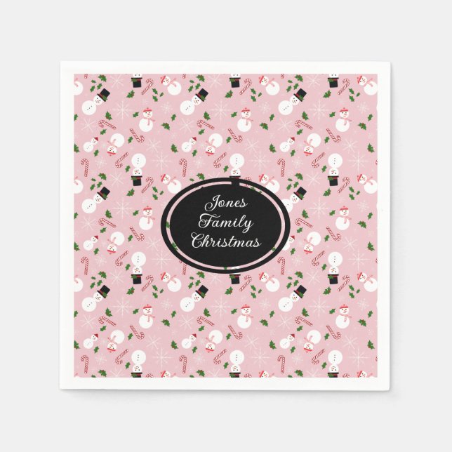 Snowman Snowflake Christmas Holiday Personalized  Napkins (Front)