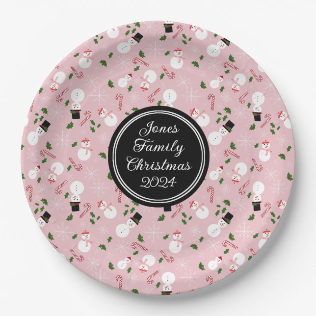 Snowman Snowflake Christmas Holiday Personalized  Paper Plates (Front)