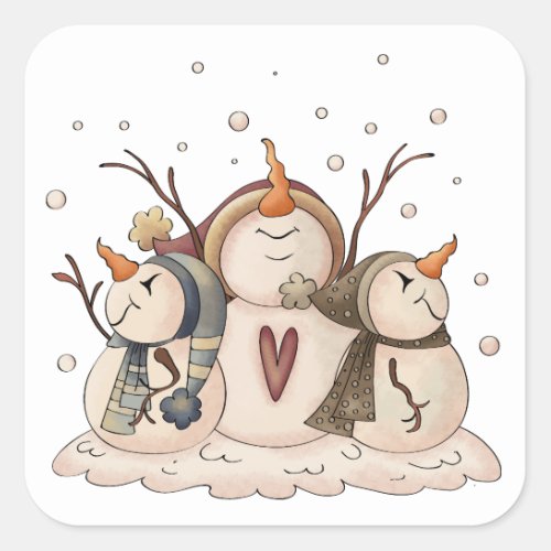 Snowman Snowflake Christmas Winter Country Square Sticker