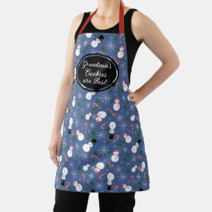 Snowman Snowflake Grandma's Cookies Xmas Apron