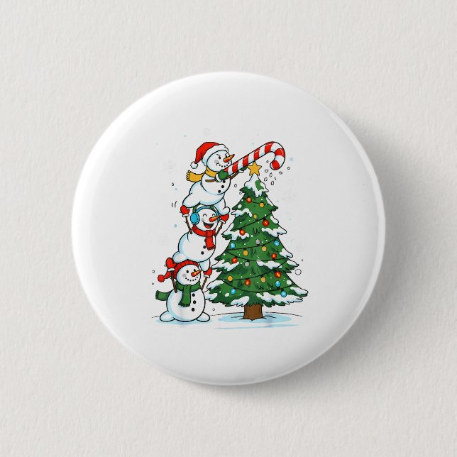 Snowman Snowflake, Merry Christmas Tree, Xmas Holi Button (Front)