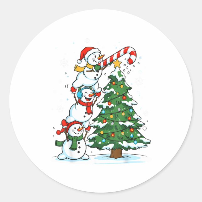 Snowman Snowflake, Merry Christmas Tree, Xmas Holi Classic Round Sticker (Front)