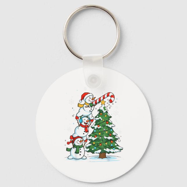 Snowman Snowflake, Merry Christmas Tree, Xmas Holi Keychain (Front)